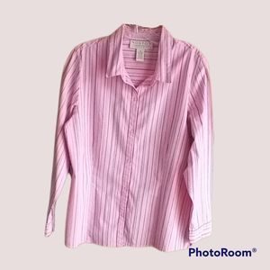 Norton McNaughton Pink and Grey Striped Blouse